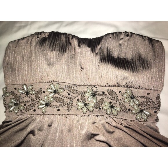 Mikael Aghal dress Women 2 gray beaded strapless short bubble hem Formal 90s Y2K - Picture 3 of 12